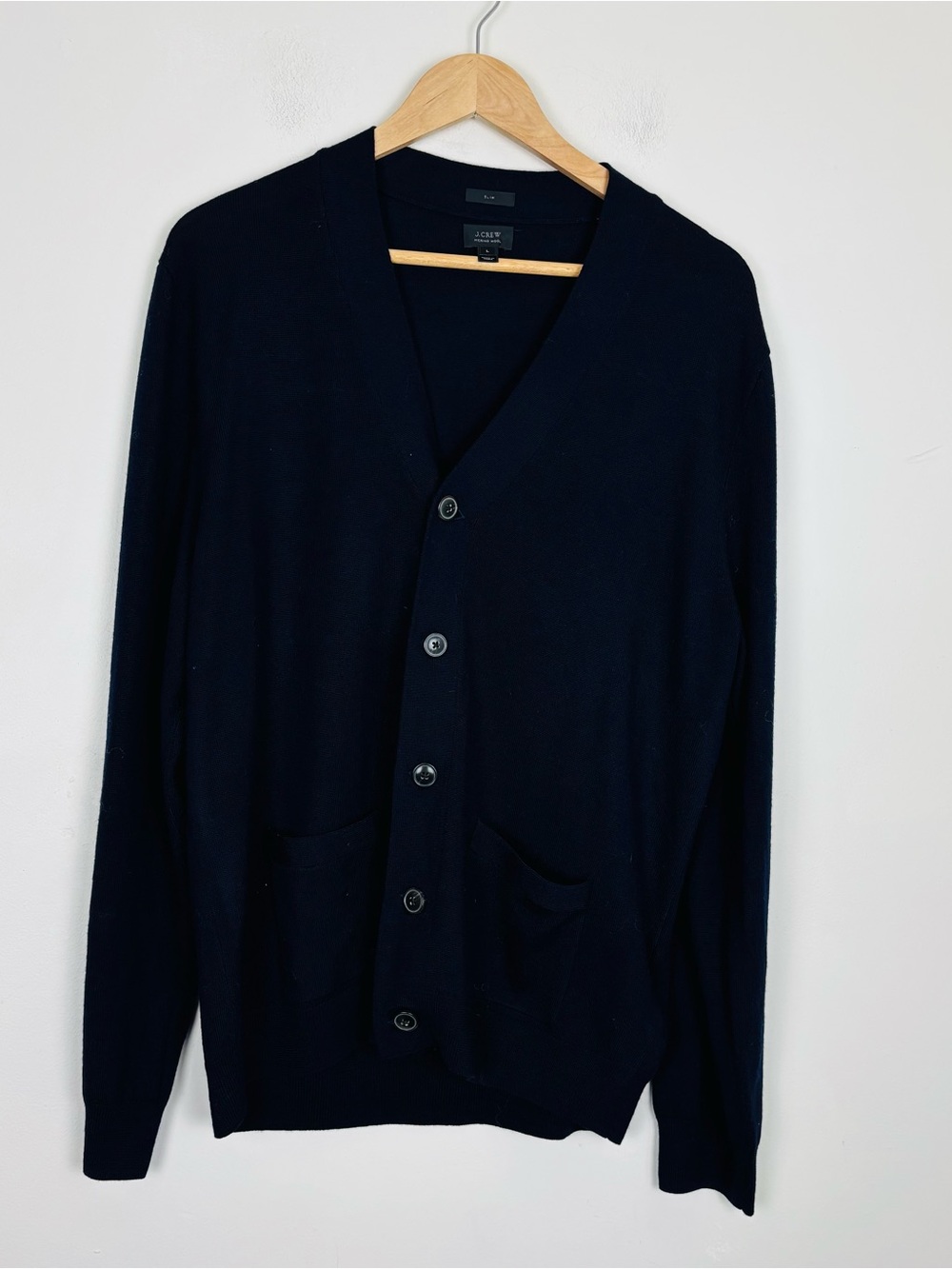 J. Crew Classic 100% Navy Merino wool cardigan slim fit. Large